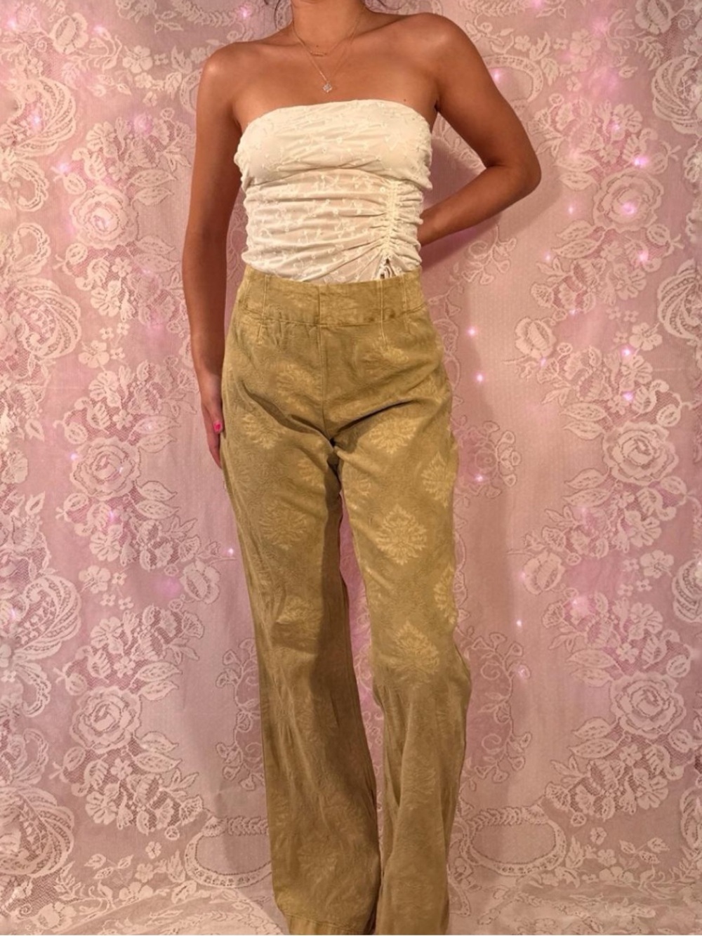 NWT Free People tan green patterned trousers